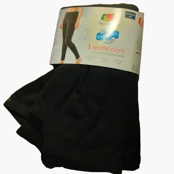 Fruit Of The Loom Waffle Pant Eversoft Cotton Recycled Polyester Black XXXL 3XG - Picture 1 of 4